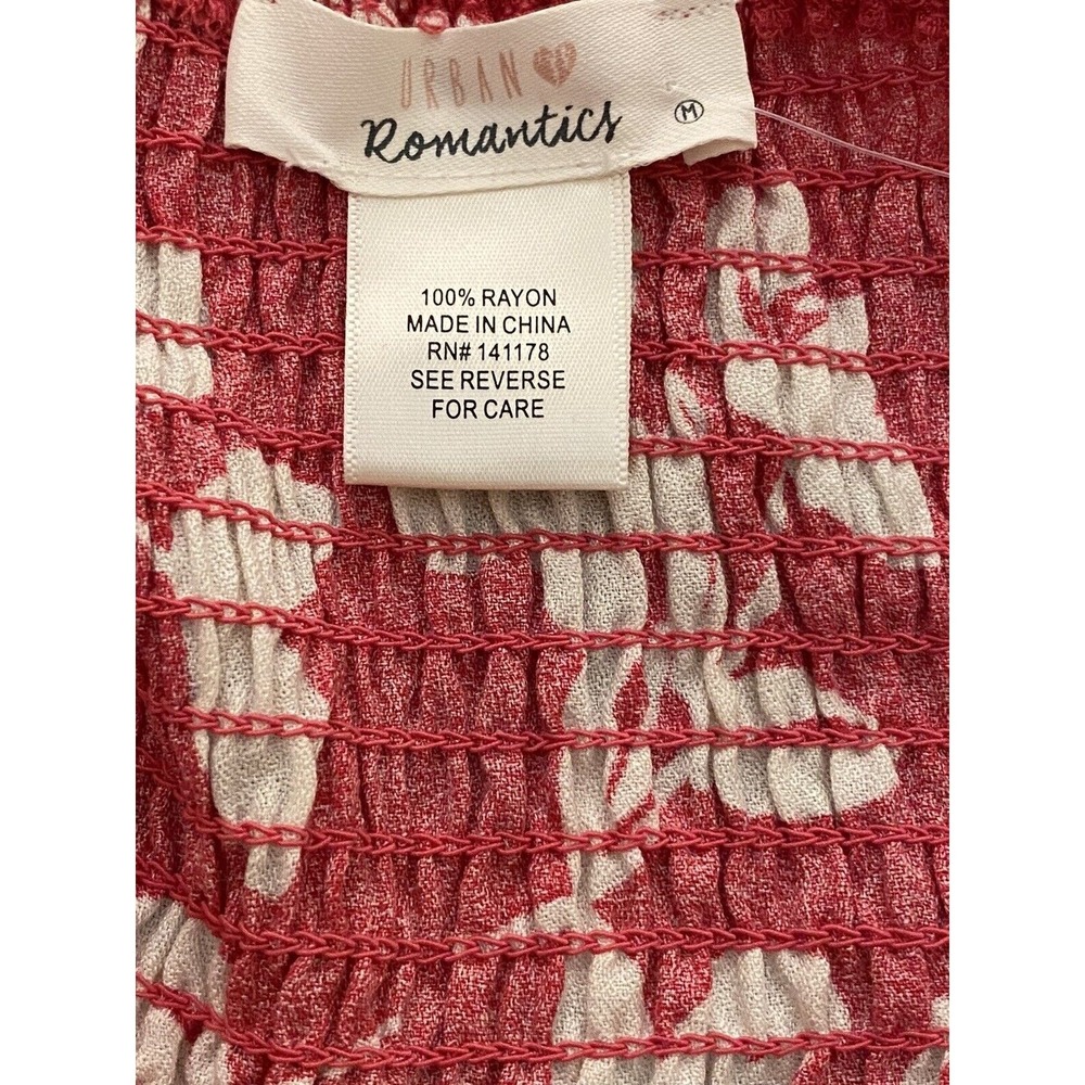 Urban Romantics Red Floral Peplum Tank Top Ruched Sweetheart Neck Smocked Back M - Picture 3 of 4